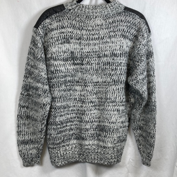 Vintage Front Line Chunky Geometric Knit Sweater w/ Real Leather Trim Sz M - Picture 11 of 12